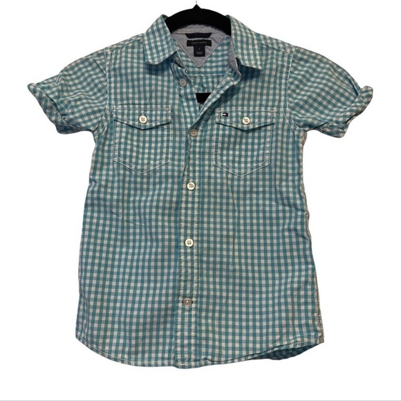 Tommy Hilfiger Light Blue & White Checkered Button Down Shirt - Picture 1 of 5